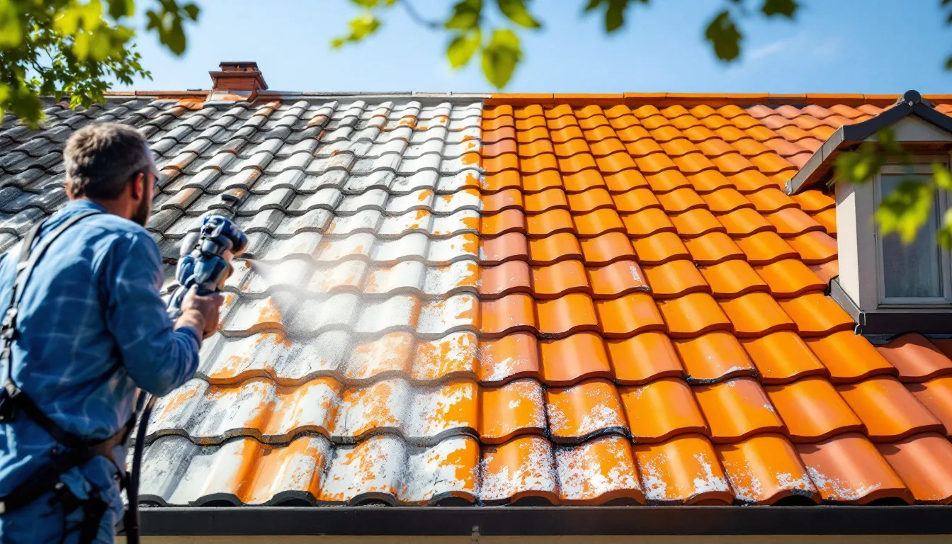 Application d'un hydrofuge coloré sur une toiture dans les Yvelines